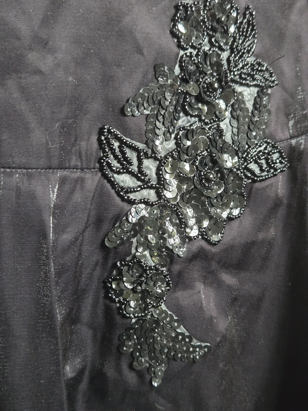 Vintage Y2K Arden B. Black Satin Sequin Appliqué Lace Trim Mini Skirt NWT XS - Picture 3 of 5